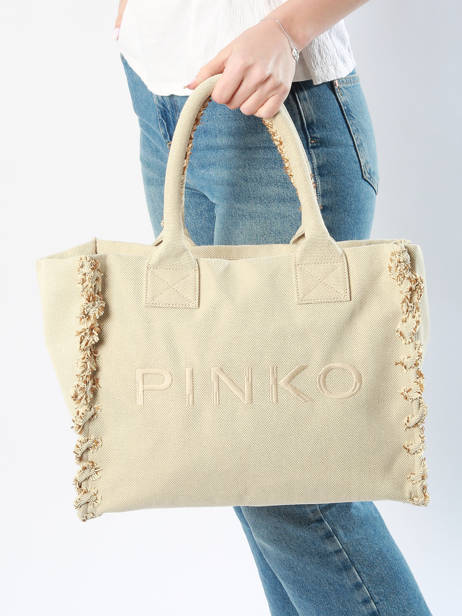Shoulder Bag Logo Shopper Cotton Pinko Beige logo shopper A1X1 other view 1