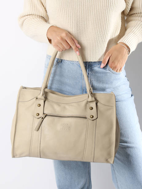 Sac Shopping  Cow Cuir Basilic pepper Beige cow BCOW31 vue secondaire 1