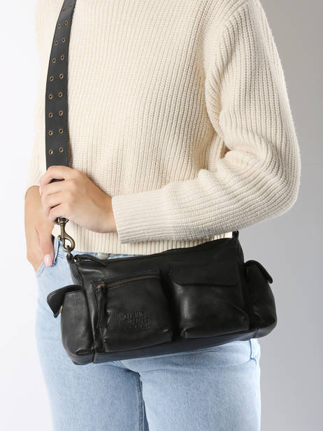 Sac BandouliÃ¨re Cargo Cuir Basilic pepper Noir cargo BCAR01 vue secondaire 1