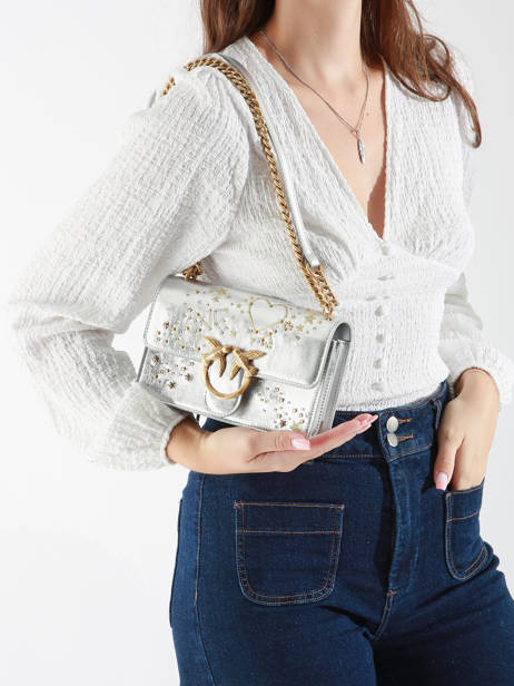 Sac Bandoulière Love Bag Icon Cuir Pinko Argent love bag icon A1YW vue secondaire 1