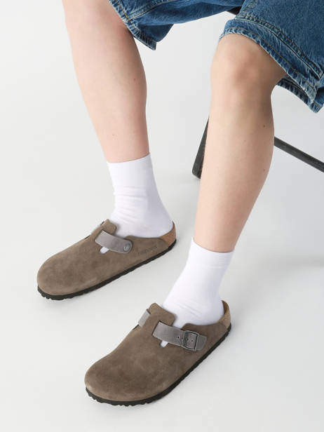 Slippers Boston Concrete Gray In Leather Birkenstock Gray men 1029210 other view 1