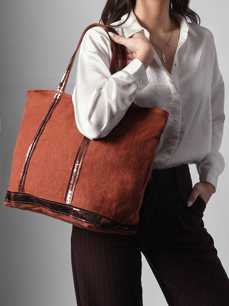 Zipped Linen Tote Bag Le Cabas Sequins Vanessa bruno Orange cabas lin 31V40409 other view 1