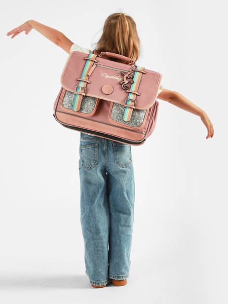 Satchel For Kids 2 Compartments Cameleon Pink vintage fantasy CA38 other view 2