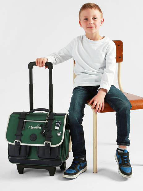 Wheeled Schoolbag 2 Compartments Cameleon Green vintage urban CR38 other view 1