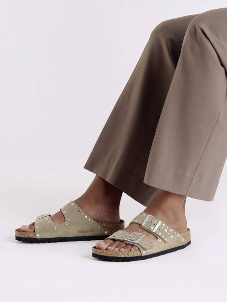 Slippers Arizona Rivet In Leather Birkenstock Beige women 1029390 other view 1